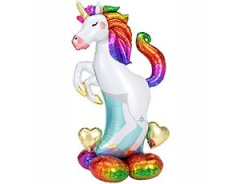 A Шар 3D (54''/137 см) Фигура на подставке, Радужный Единорог, 1 шт. в уп.
