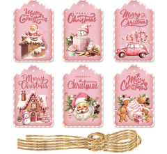 Бирки для подарков, Merry Christmas, Розовый, 60 шт, 