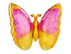 A Шар (25"/64 см) Фигура, Бабочка, Pink/Yellow, 1 шт. в уп.